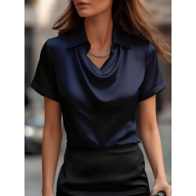 Simple Boat-neck Blouse For Women (Option: Dark blue-M)
