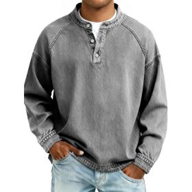 Men's Solid-Colored Casual Top Vintage Long-Sleeve Shirt (Option: Gray-M)