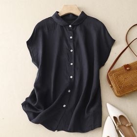 Cotton-Linen Plus-Size Loose Artistic Small Turn-Down Collar Shirt (Option: Black-L)