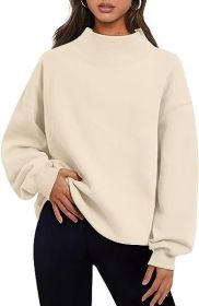 Casual Style Fleece Shirt Thick Half Turtleneck Loose Women's Sweater (Option: Apricot-M)