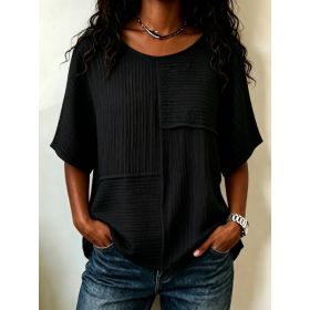 Womens Casual Patchwork Short-sleeve Top (Option: Black-S)