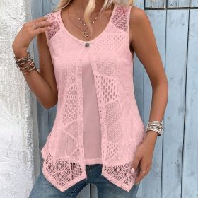 Vest Decorative Buckle Mesh Sleeveless Fake Two-Piece (Option: Pink-M)
