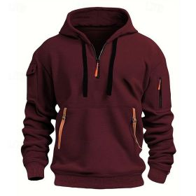Dropped Shoulder Hooded Sweatshirt Men's Women's Plus Size Loose Pullover Fashion Sweatshirt (Option: Wine Red-XXL-1pcs)