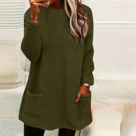 Women's Long Sleeved Pocket Plush Hoodie T-shirt (Option: Army Green-4XL)