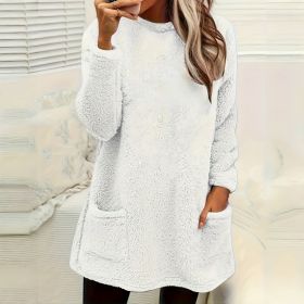 Women's Long Sleeved Pocket Plush Hoodie T-shirt (Option: White-5XL)