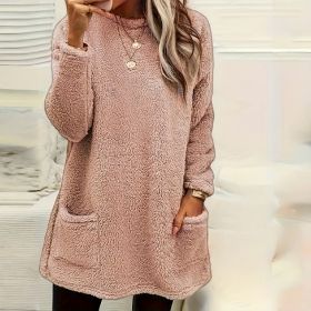 Women's Long Sleeved Pocket Plush Hoodie T-shirt (Option: Pink-5XL)