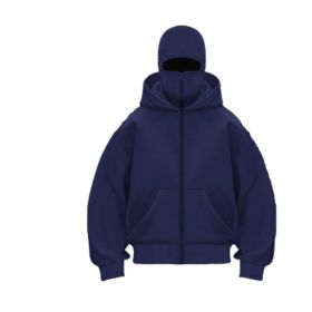 New European And American Autumn Spring Hooded Loose Cardigan Baseball Uniform Men (Option: Navy Blue-XXXL)