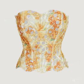 Sexy Hollow Out Corset Top Women Lace Double-layer Streetwear Party Club Corset Clothing (Option: Sunflower Color-XL)