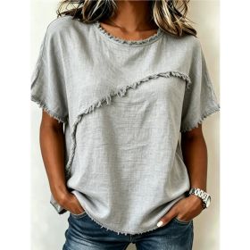 Women's Round-Neck Casual Loose Short-Sleeve Top (Option: grey-XL)