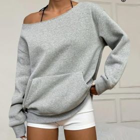 Fashionable Pullover Crew-Neck Off-Shoulder Sweatshirt For Women (Option: Light grey-XL)