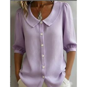 Collared Short-sleeve Blouse Fashion Casual Versatile Loose Shirt Women's Clothing (Option: Purple-S)