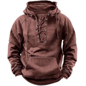 Ins Lace-up Hoodie Casual Sports Pocket Sweatshirt Men's Long-sleeved Top Clothing (Option: Pink-M)