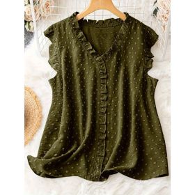 Loose-fitting Casual Vest With Short Sleeves (Option: Olive-1XL)