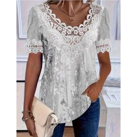 Women's Lace-Patchwork Crew-Neck Short-Sleeve T-Shirt (Option: 0735color-M)