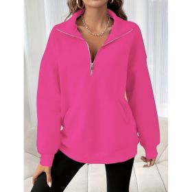 Autumn And Winter Loose Long Sleeve Half Zipper Sweater (Option: Rose red-S)