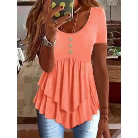 Fashion Three-button Casual Solid Color Short Sleeve (Option: Orange Pink-M)