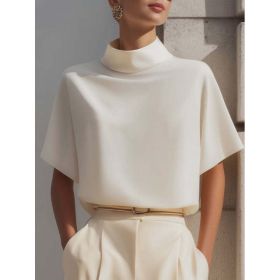 Womens Solid-color Versatile New Chinese-style Mandarin-collar Top (Option: Apricot-M)