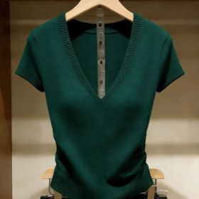 Solid-color Knitted Top For Women Super Stylish Slim-fit (Option: Green-M)
