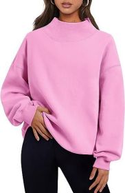 Casual Style Fleece Shirt Thick Half Turtleneck Loose Women's Sweater (Option: Pink-M)