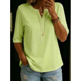 Women's Solid-Colored Cotton Button-Down Half-Sleeve Shirt (Option: Light Green-M)