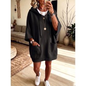 Womens Mid-Length Hoodie Three-Quarter Sleeve Pullover Top (Option: Black-M)
