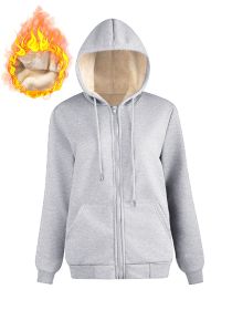Warm Berber Fleece Pocket Hooded Sweatshirt Coat (Option: Light Gray Thread Zipper-M)