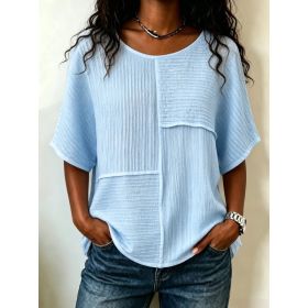 Womens Casual Patchwork Short-sleeve Top (Option: Light Blue-S)