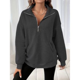 Autumn And Winter Loose Long Sleeve Half Zipper Sweater (Option: Black-S)