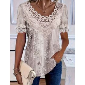 Women's Lace-Patchwork Crew-Neck Short-Sleeve T-Shirt (Option: 0734color-M)
