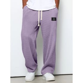 Waffle Straight Pants Fashion Brand Loose Loose  Drawstring Pockets Trousers Casual Men's Clothing (Option: Purple-M)