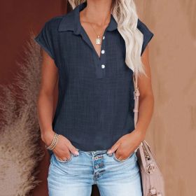 Women's Retro Cotton-linen Shirt (Option: Navy Blue-M)