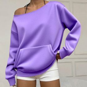 Fashionable Pullover Crew-Neck Off-Shoulder Sweatshirt For Women (Option: Light Purple-M)