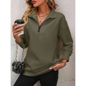 Women's Fashion Half Long-sleeve Zipper Sweatshirt Fashion Pullover (Option: Army Green-M)