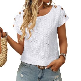 Womens Crew-neck Hollow-out Short-sleeve T-shirt (Option: White-M)