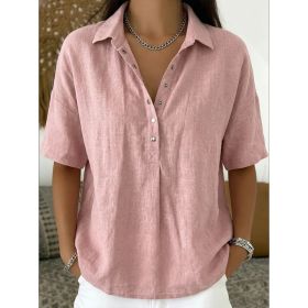Single-breasted Lapel Shirt E-commerce Bestseller Womens Solid-color Casual Wear (Option: Pink-M)