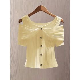 Womens Solid-color Off-shoulder Short-sleeve Top With Button Detailing (Option: Apricot-M)