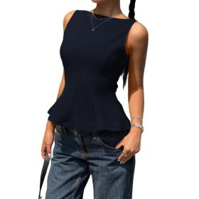 Womens Backless Bow-Tie-Neck Sleeveless Waist-Cinching Top (Option: Black-M)