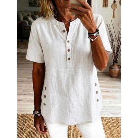 Womens Casual Loose-fitting Pullover Short-sleeve Top (Option: White-M)