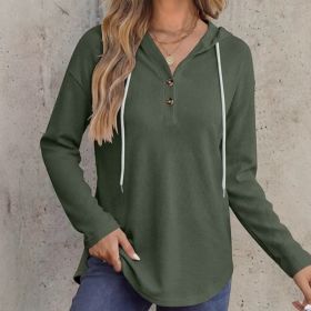 Womens V-neck Hooded Loose-fit Waffle-knit Hoodie (Option: Army Green-M)