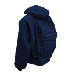Backpack Men's Loose Sports And Leisure Hooded Zipper Sweatshirt (Option: Navy Blue-M)