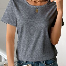 Casual Women's Round Neck Short Sleeve Sports Pure Cotton T-shirt (Option: Gray-S)