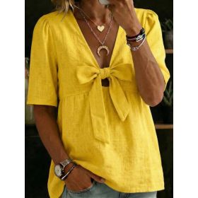 Women's Casual And Versatile V-Neck Top Shirt (Option: Yellow-M)