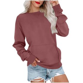 Women's Pin Solid Color Round Neck Loose Long-sleeved Sweater (Option: Dark Red-M)