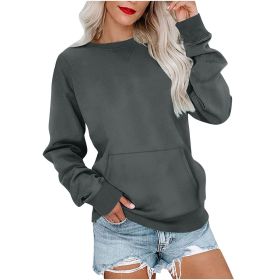 Women's Pin Solid Color Round Neck Loose Long-sleeved Sweater (Option: Dark gray-M)