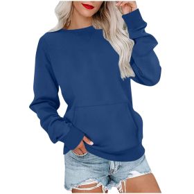 Women's Pin Solid Color Round Neck Loose Long-sleeved Sweater (Option: Sapphire Blue-M)