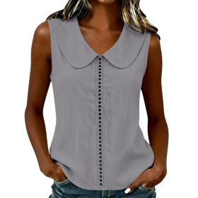 Loose-fit Vest With A Turn-down Collar Lace-panel Design And A Casual Sleeveless Style (Option: Gray-M)
