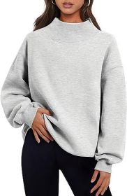 Casual Style Fleece Shirt Thick Half Turtleneck Loose Women's Sweater (Option: Light gray-M)