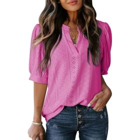 Women's Summer Business Casual Blouse V-neck Short Sleeve Shirt (Option: Glittering Pink-M)