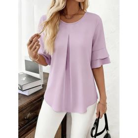 Loose-fit Ruffled Three-quarter-sleeve Blouse For Women (Option: Light Purple-M)