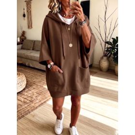 Womens Mid-Length Hoodie Three-Quarter Sleeve Pullover Top (Option: Brown-M)
